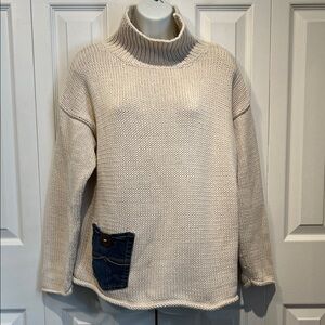 Jeanne Beker Cream Cotton Loose Turtleneck Sweater Size L‎